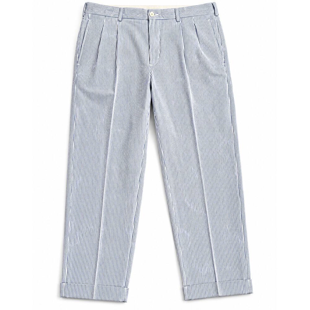 Brooks Brothers Elliot Seersucker Pleated Men's 36x34 Blue White Cuffed Pants - Picture 2 of 14